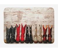 Bioonce Western Bath Mat, American Cowgirl Leather Boots Rustic Wild West Theme Cultural Print, Plush Bathroom Decor Mat with Non Slip Backing, 24x16Inch, Beige Red