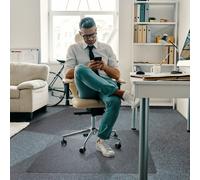 Marlon BioPlus Polycarbonate Rectangular Office Chair Mat Floor Protector for Low to Medium Pile Carpets up to 12mm 89 x 119cm Clear - URCMFLBG0002