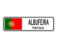Biopracess Albufeira, Portugal Street Sign Portuguese Flag City Country Road Wall Gift Street Sign 4x16 inches