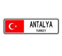 Biopracess Antalya, Turkey Street Sign Turk Flag City Country Road Wall Gift Street Sign 4x16 inches