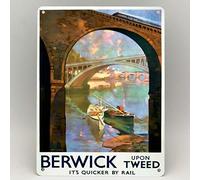 Biopracess Berwick Upon Tweed Railway Poster Metal Sign Vintage Train British Rail Travel Metal Sign 8x12 inches
