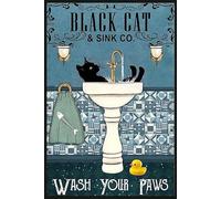 Biopracess Black Cat Wash Your Paw Funny Cat Lover Gift Retro Vintage Bathroom Decor Poster Wall Art Decor Metal Sign Poster 8x12 inches