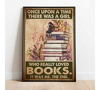 Biopracess Book Poster Once Upon A Time There Was A Girl Who Really Loved Books Poster Girl Reading Books Art Vintage Poster Book Lovers Gift Decor Metal Sign Poster 8x12 inches