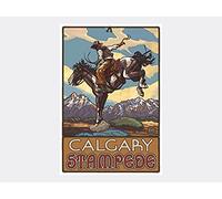 Biopracess Calgary Stampede Bucking Horse Cowboy Giclee From Original Travel Work Ist Paul A Lanquist Metal Sign Bathroom Decor Vintage Mural 8x12 inches