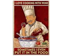 Biopracess Chef I Love Cooking With Wine Vintage Wall Decor Metal Sign Plaque Poster 8x12 inch