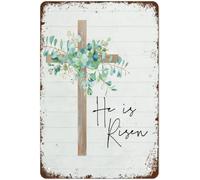 Biopracess Easter Wall Art,He Is Risen,Christian Easter Decor,Religious Easter Metal Sign Retro Vintage Tin Sign Metal Poster Wall Art Decor 8x12 Inches