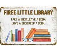 Biopracess Free Little Library Metal Sign Retro Vintage Tin Sign Metal Poster Wall Art Decor 8x12 Inches