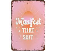 Biopracess Funny Manifest That Shit Pink Art Print Poster Boho Retro Spiritual Mindfulness Manifestation Metal Sign Retro Vintage Tin Sign Metal Poster Wall Art Decor 8x12 Inches