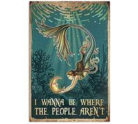 Biopracess Mermaid I Wanna Be Where The People Aren'T Metal Sign Bathroom Decor Vintage Mural 8X12 inches