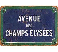 Biopracess Metal Sign 8x12 Inches Avenue Des Champs Elysees Wall Plaque Vintage Look