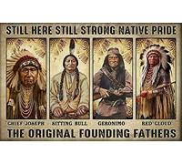 Biopracess Native American Native Blood Poster Sitting Lovers Bull Fan Poster Still Here Still Strong Native Pride Poster Home Living Decor Poster Metal Tin Sign 8x12 Inch