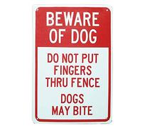 Biopracess New Do Not Put Fingers Thru Fence Dogs May Bite Security Metal Sign Retro Vintage Tin Sign Metal Poster Wall Art Decor 8x12 Inches