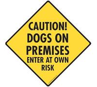 Biopracess New Metal Sign Caution! Dogs on Premises Enter at Own Risk Aluminum Dog Square/Round Metal Sign 12x12 inch