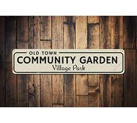 Biopracess Old Town Community Garden Sign Custom Garden Location Sign Personalized Gardening Decor Metal Patio Sign Outdoor Street Sign/Subway Sign 4x16 inch