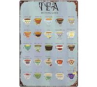Biopracess Outdoor Reflective Tea Guide Metal Sign, Types Of Tea Print Metal Sign Retro Vintage Tin Sign Metal Poster Wall Art Decor 8x12 Inches