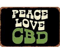 Biopracess Peace Love Cbd Poster Metal Sign Retro Vintage Tin Sign Metal Poster Wall Art Decor 8x12 Inches