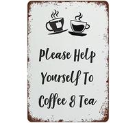 Biopracess Please Help Yourself To Coffee & Tea Print Coffee Decor Poster Funny Metal Sign Retro Vintage Tin Sign Metal Poster Wall Art Decor 8x12 Inches