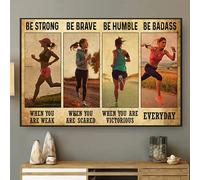 Biopracess Running Be Strong Be Brave Be Humble Be Badass Woman Horizontal For Home Garden Poster Plaque Decor Gallery Wall Tin Sign 8x12 inch