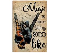Biopracess Skull Rock Music Is What Feelings Sound Like Metal Sign Art Tin Metal Poster Gift 8x12 inch