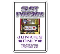 Biopracess Slot Machine Junkie Parking Vegas Gambler Gift Slots Gambling Jackpot Win Metal Sign Funny Tin Sign 8x12 inch