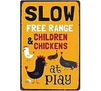 Biopracess Slow Free Range Children&Chickens At Play Aluminum Weatherproof Wall Decor Housewarming Gift Metal Sign Retro Vintage Tin Sign Metal Poster Wall Art Decor 8x12 Inches