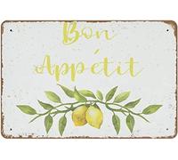 Biopracess Strunt Funny Tin Sign Bon Appetit Lemon Wall Art Poster Lemon French Country Dining Metal Sign Retro Vintage Tin Sign Metal Poster Wall Art Decor 8x12 Inches