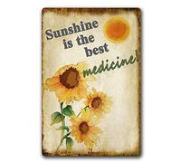 Biopracess Sunflower Sign Sunshine Is The Best Medicine Sunflowers Metal Sign Retro Vintage Tin Sign Metal Poster Wall Art Decor 8x12 Inches