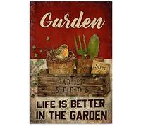 Biopracess Vintage Gardening Tools, Garden Life Is Better In The Garden Metal Sign Retro Vintage Tin Sign Metal Poster Wall Art Decor 8x12 Inches