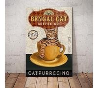 Bioprocess Bengal Cat Coffee Company Poster Bengal Cat Gift for Coffee Ls Mothers Housewarming Gift Wall Art Poster Cute Sign Wall Decor Metal Sign Poster 8X12 Inches