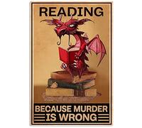 Bioprocess Dragon Reading Because Murder is Wrong Home Decor Poster Wall Art Tin Sign Decor Metal Sign Poster 8X12 Inches