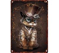 Bioprocess Metalcool Steampunk Cat Style Wall Art Plaque Poster Wall Art Decor Metal Sign Poster 8X12 Inches