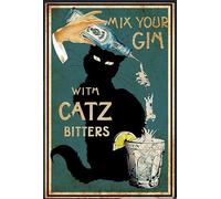 Bioprocess Mix Your Gin With Catz Bitters Cat Poster,Poster Home Decor Art Wall Decor Metal Sign Poster 8X12 Inches