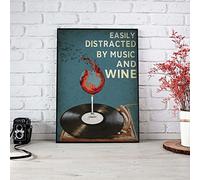 Bioprocess Music Poster Easily Distracted By Music And Wine Wall Decoration Sign For Home Gift, 12 x 8 Inches, Living Room, Bedroom, Dining Room, Home Office