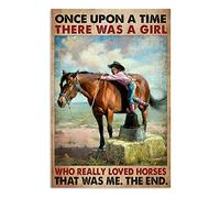 Bioprocess Once Upon A Time There was A Girl Who Really Loved Horses Horse Girl Little Girl and Horse Decor Poster Wall Art Tin Sign Decor Metal Sign Poster 8X12 Inches