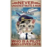 Bioprocess Pilot Cat Never Underestimate A Man Who Is A Pilot And Loves Cats Poster Metal Tin Sign 8X12 inch