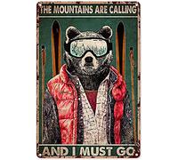 Bioprocess Ski Metal Sign Bear Skiing The Mountains Are Calling And I Must Go Decoration Chic Wall Decor Art Gift For Women Home Bedroomch Wall Decor Poster Metal Sign 8X12 Inches