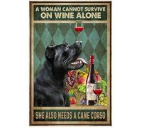 Bioprocess Woman Can't Survive On Wine Only Need Cane Corso Dog Decor Poster Wall Art Decor Metal Sign Poster 8X12 Inches