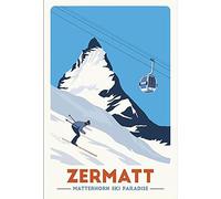 Bioprocess Zermatt Matterhorn Ski Paradise Poster Retro Style Wall Decor Metal Tin Signs Poster 8X12 Inches