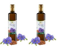 Biopurus Pure Premium Cold Pressed Flax Seed Oil 500ml - Food Grade Linseed Oil Rich in Omega 3 - Vegan Cold Use Cooking for Salads, Smoothies & Healthy Nutrition (Pack of 2)
