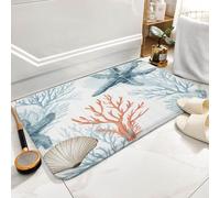 Bioputty Beach Waves Bath Mat Ocean Starfish Seashell Rug Non-Slip Floor Mat for Bathroom Kitchen Rug Soft Absorbent Bath Tub Carpet Spring Summer Room Housewarming Decor