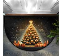 Bioputty Christmas Tree Snow Colorful Half Round Door Mat Indoor Entrance Half Circle Area Rug Semi Circular Door Mat Half Moon Rug for Floor Bathroom Living Room Bedroom Kitchen Fireplace 45 x 76