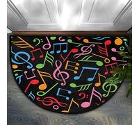 Bioputty Colorful Musical Theme Half Round Door Mat Indoor Entrance,Music Note Pattern Non Slip Absorbent Doormats, 16 x 24 Wear Resistant Semi Circle Floor Mats Area Rugs for Home Kitchen Patio