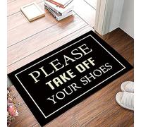 Bioputty Entrance Door Mat,Funny Quotes Low Profile Doormat Please Take Off Your Shoes Carpet Funny Mat with Non Slip Backing 24x16 inch
