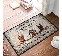 Bioputty Funny Doormat Doberman/Dachshund Welcome to The Show Welcome Mats for Indoor Outdoor Home Decoration,Non-Slip Kitchen Mats Bath Rug Low-Profile Floor Mat Entryway Front Porch Decor