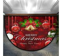 Bioputty Half Round Door mat Christmas Red and Golden Bells Non-Slip Soft Half Circle Area Rug Washable Durable Decor Half Moon Hearth Rugs for Floor Indoor Living Room Bedroom Kitchen Fireplace Rug