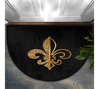 Bioputty Half Round Door Mat Indoor Entrance Gold Black Fleur De Lis Floral Home Decor Non Slip Bath Rug Absorbent Doormats, 76x45 CM Wear Resistant Semi Circle Floor Mats Area Rugs for Kitchen