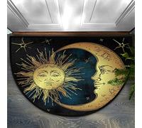 Bioputty Half Round Rugs Ancient Antique Sun Moon Star Semicircular Indoor Door Mat Entryway Welcome Mat Non-Slip Half Round Low Profile Door Mat for Patio High Traffic Areas