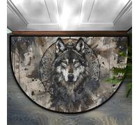 Bioputty Indian Watercolor Wolf Half Round Door Mats for Inside Entry, Welcome Front Door Mat, Indoor Outdoor Rugs, Non-Slip Floor Mat for Farmhouse Home Decoration, 24x16 Inch