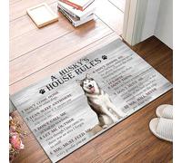 Bioputty Indoor Door Mat Husky House Rule Welcome Non-Slip Mats Funny Dog Doormat Decor for Bathroom Kitchen Front Porch Rugs Home Decor Entrance 18x30 inch