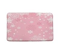 Bioputty Merry Christmas Bath Mat Pink Snowflake Abstract Snow Dreamy Winter New Year Bathroom Rugs Non Slip Floor Small Carpet 24x16inch